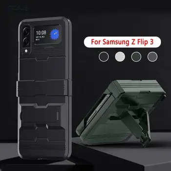 Darbeye dayanıklı Zırh braketi Sert Telefon samsung kılıfı Z Flip 3 5G kamera Lens Koruyucu arka kapak İçin Galaxy Z Flip3 SM-F711B çapa