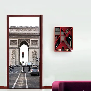 Zafer takı Fransa Klasik Bina Duvar Kapı Sticker Kapı Çıkartmalar PVC Duvar Kendinden Yapışkanlı Sanat Çıkartması Su Geçirmez Kapı Sticker