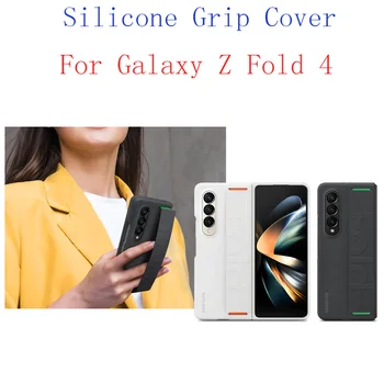 Orijinal Samsung Galaxy Z Kat 4 Fold4 5G Silikon tutma kapağı Resmi Yumuşak Mat Tam Koruyucu telefon kılıfı Parmak Kayışı ile