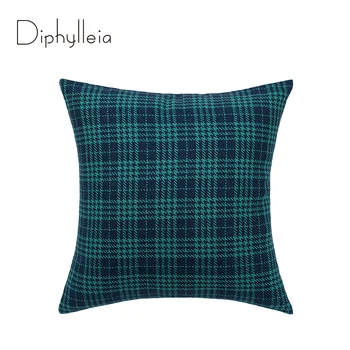 Diphylleia İskoç Tartan Ekose Yastık Kılıfı Pamuk Polyester Atmak Yastık Örtüsü 45x45cm Çiftlik Evi Dekor Mavi Ve Yeşil