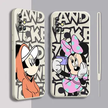 Moda Disney Mickey Minnie Telefon Kılıfı İçin Samsung A22 A30S A30 A31 A32 A33 A42 A50 A51 A52 A53 A71 A72 A73 Sıvı Halat Yumuşak