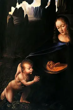 Bakire Kayalar (Louvre Detay ile Çocuk) Da Vinci tarafından, Şekil Yağlıboya, Oturma Odası Duvar Sanatları, Handpainted
