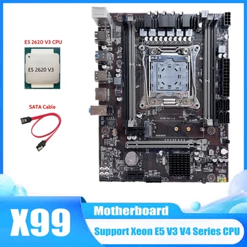 X99 Anakart LGA2011-3 bilgisayar anakartı Desteği Xeon E5 V3 V4 Serisi CPU İle E5 2620 V3 CPU + SATA Kablosu