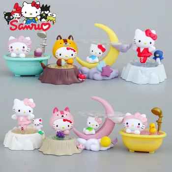 Sanrio Hello Kitty Karikatür Monte Bebek Ay Küvet Sahne Figürü Kek Süsleme PVC Aksiyon Figürü bebek süsleri Çocuklar için 4cm