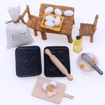 1 Takım Dollhouse Minyatür mutfak mobilyası yemek masası Sandalye Oklava zeytinyağı Yumurta Modeli Bebek Evi Yaşam Sahne Dekor