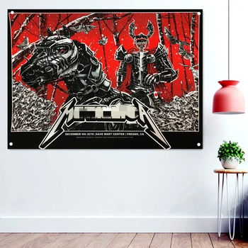 Zırhlı Şövalye Ağır Metal Grubu Simge Bayrakları Goblen Rock Müzik Posteri Duvar Tablosu Kafatası Dövmeler Sanat Asılı Bez Duvar Dekorasyon