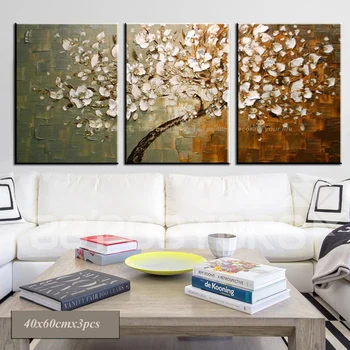 Soyut cuadros decorativos 3 piezas akrilik duvar panelleri bıçak resimleri ağacı el boyalı tuval yağlıboya oturma odası için