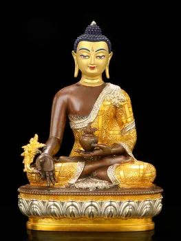 21.5 cm Altın Saf Bakır İlaç/Eczacı Oyma Budist Oyma Tranic Tapınağı Süslemeleri Bodhisattva Heykelcik