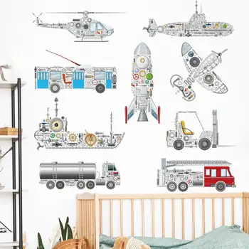 Hattı Mekanik Moda Çıkartmalar Uçak Yat Araba çocuk Odası dekorasyon çıkartmaları Helikopter Çıkarılabilir duvar çıkartmaları