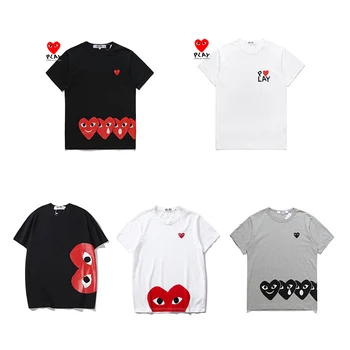 Yeni Sokak Giyim CDG OYUN Kawaku Aşk Hattı Kalp Şeklinde Baskılı Çift kısa kollu t-Shirt Erkek Kadın Moda Yuvarlak Boyun Rahat