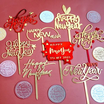 2023 Yeni Yıl Akrilik Kek Dekorasyon Yeni Kırmızı 2023 Mutlu Yeni Yıl Kek Toppers Akrilik Merry Christmas Kek Topper Aile için
