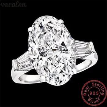 Vecalon Bildirimi söz yüzüğü 925 ayar gümüş Büyük Oval 8ct AAAAA Cz Nişan Düğün band yüzük kadınlar için Gelin Takı