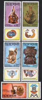 5 Adet / takım Nikaragua Posta Pulları 1988 Çömlek Tencere Antik Kalıntılar Kullanılan Posta İşaretli Posta Pulları Toplamak için