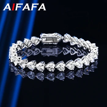 AIFAFA 100 % S925 Ayar Gümüş Yüksek Karbonlu Elmas Kalp Bilezik 6mm Köpüklü Taş El Zinciri Parti Hediyeler Güzel Takı