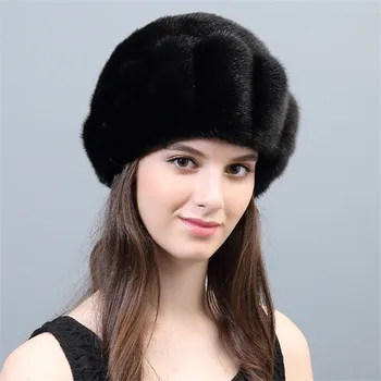 Kadın Kadın Gerçek Vizon Kürk Kapaklar Örme %100 % Doğal Kürk Kalın Sıcak silindir şapka Şapka Bere Bere kulak koruyucu Şapkalar 2022 Yeni