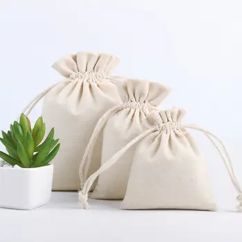 Yeniden kullanılabilir pamuk büzme ipi hediye çantası Düğün Noel Kullanımı Poşet Depolama uğurlu takı Ambalaj Keten Çanta