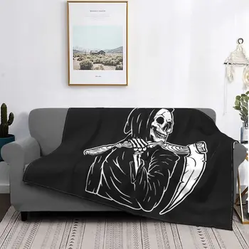 Grim Reaper Siyah Ve Beyaz Battaniye Kafatası Ölü İskelet Kış Yatak Örtüsü Peluş Yumuşak Kapak Pazen Atmak Battaniye Yatak Yatak
