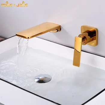 Altın duvar musluk banyo altın şelale mikser sıcak ve soğuk banyo duvar su dokunun şelale tarzı lüks altın musluk