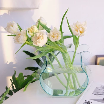 Şeffaf Yenilik Vazo Masa Tasarımı Hidroponik Bitki Vazo İskandinav Tarzı Akrilik Sanat Masa Dekorasyon Salon Estetik Odası Dekor