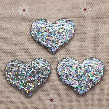 10 adet Sevimli Gümüş AB Glitter Tatlı Kalp Reçine Flatback Cabochon DIY Scrapbooking Dekoratif El Sanatları Yapımı, 31 * 37mm