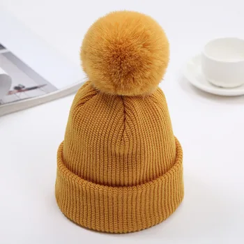 (1-5years) bere Sıcak Kış Şapka Çocuk Kız Kap Örme Kasketleri Kız Erkek Kore Kapaklar Sevimli Kürk Ponpon Yün Şapka Çocuk