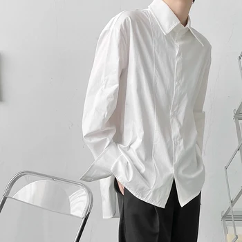 Erkek Uzun Kollu Gömlek İlkbahar Ve Sonbahar Yeni Temel Düz Renk Günlük Rahat Basit Gevşek Büyük Boy Gömlek