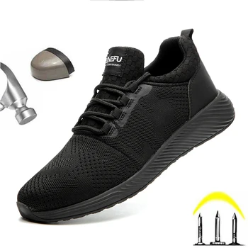 Erkek ayakkabısı Rahat güvenlik ayakkabıları Adam Nefes yarım çizmeler Güzel Erkekler Sneakers İş Ayakkabısı Güvenlik Sneakers Çelik Ayak Yaz Spor Ayakkabı