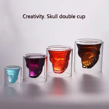 25-250ml Çift cam bardak Şeffaf kafatası şarap süt viski çay kahve su kupası içecekler cam kullanımlık Aracı bar aksesuarları