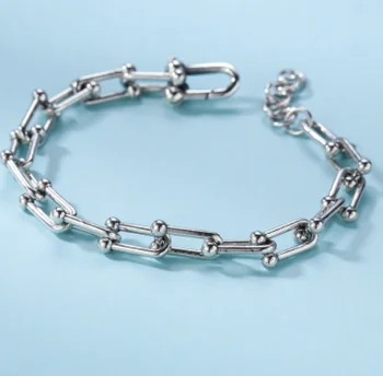 gümüş 925 takı zincirleri bilezik çiftler için u şekli zincir bilezikler kadınlar için gümüş bilezik 925 17cm