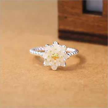 Yeni Varış El Yapımı Lotus Gümüş Kaplama Takı Zarif Moda Çiçekler Popüler Açılış Yüzükler SR393