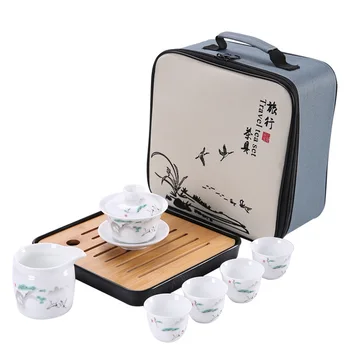 Drinkware Seti Çin Kung Fu Seyahat çay seti Seramik Taşınabilir Çay Fincanı Porselen Servis Gaiwan çay bardağı Kupa Çay Töreni Demlik