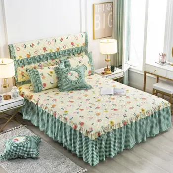 2020 yeni ürünler Pamuk / polyester kapitone Yatak örtüsü Çarşaf Yastık Kılıfı 2/3 adet Lotus yaprağı dantel Prenses yatak.