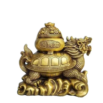 LAOJUNLU Saf Bakır Ejderha Kaplumbağa Ejderha Kaplumbağa Oturma Odası Ofis Süs Çin Geleneksel Tarzı Antika Güzel Sanatlar