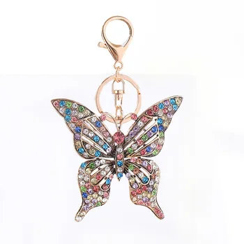 İçi boş kelebek kızlar için kolye hediye kolye anahtarlık takılar renk elmas metal anahtarlık anahtarlık çanta 