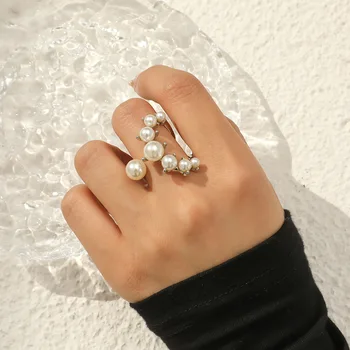 Moda Abartılı Lüks Basit Gümüş Renk İnci Boncuk Açılış Ayarlanabilir Yüzükler Kadınlar için Büyük Parmak Yüzük düğün takısı