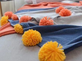 Iskandinav saf pamuk renk topu örme klima battaniye turuncu mavi gri yumuşak battaniye dört mevsim mevcut battaniye