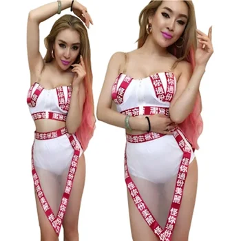 Yeni Seksi Kadın Gece Kulübü Bar Dans Kostümleri Beyaz İnce Bandaj Sahne Giyim (Üst+Şort) kadın Seksi Kostüm Hip-Hop kulubü seti