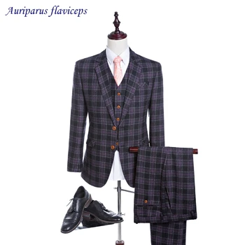 Klasik Yün Damat Smokin Sağdıç Takım Elbise 2 Düğmeler Düğün Takım Elbise Custom Made Tüvit Takım Elbise 2020 Erkek Takım Elbise (Ceket + pantolon + yelek)