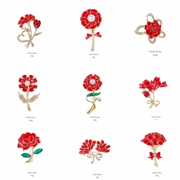 Kırmızı Emaye Çiçek Broş Kadınlar İçin Rhinestone İnci Güzellik Çok tarzı Bitkiler Rahat Parti Buket Broş Pin Hediyeler