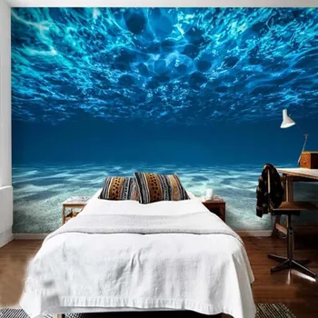 3D Mavi Deniz Manzarası Duvar Kağıdı duvar resmi Çıkartmaları Oturma Odası Yatak Odası için El Boyama HD Baskılı Fotoğraf Duvar Kağıtları Özel Boyut