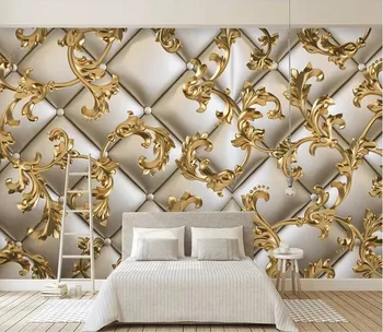 Kaliteli 3D duvar kağıdı yumuşak paket altın Avrupa tarzı TV arka plan duvar duvar kağıtları ev dekor de parede papel 