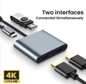 4 İn 1 USB Tip C HDMI Uyumlu dok istasyonu Hub Çift 4K PD şarj adaptörü Desteği Çift Ekran Macbook Laptop İçin