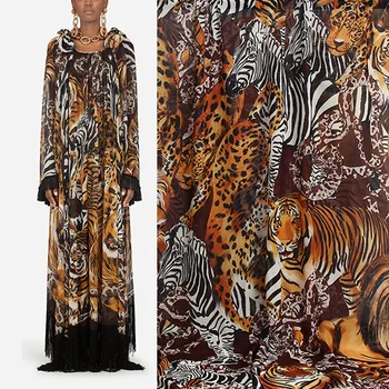 145cm Genişlik Moda Kaplan/Zebra/Yılan/leopar Şifon Kumaş Kadın yaz elbisesi Bluz Pantolon DIY Kumaş Dikiş Malzemesi
