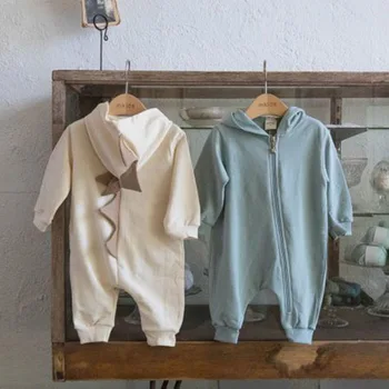 AYNIGIELL Yenidoğan Bahar Sonbahar Giysileri Dinozor Tulum Toddler Düz Renk Sevimli Tulum Bebek Dış Giyim