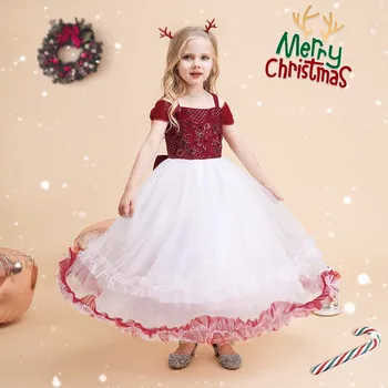 2022 Kapalı Omuz Prenses Kız Parti Abiye Çocuk Kostüm Noel Çocuklar düğün elbisesi Nedime Yay Balo
