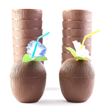 18 Paket Hindistan Cevizi Bardak Hawaiian Luau Çocuklar Parti ebegümeci Çiçek Payet-Tiki ve Plaj Tema Parti Eğlenceli İçecek veya Decorati