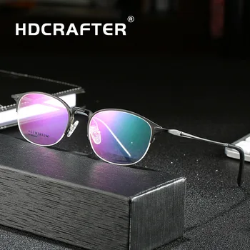 HDCRAFTER Titanyum Metal Gözlük Çerçevesi Erkekler Yuvarlak Reçete Optik Kadın Miyopi Hipermetrop Okuma Gözlük Çerçeveleri 146mm