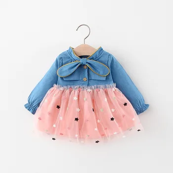 Bahar çocuk giyim 1 Yıl Moda Kız Bebek Doğum Günü Elbise Kız Elbise Örgü Uzun Kollu Prenses Elbise Kız 0-2y Bebek