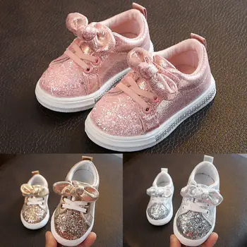 Yeni 1-3 Yıl Bebek Kız Ayakkabı Kız Yay Pullu Ayakkabı Trendi bebek ayakkabısı Çocuk Yumuşak Taban spor ayakkabılar