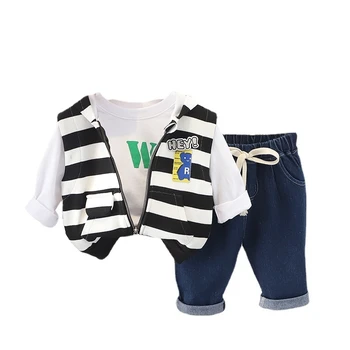 Yeni Sonbahar Moda Bebek Erkek Giysileri Çocuk Kız Kapüşonlu Yelek T-Shirt Pantolon 3 adet / takım Toddler Rahat Kostüm Çocuklar Eşofman